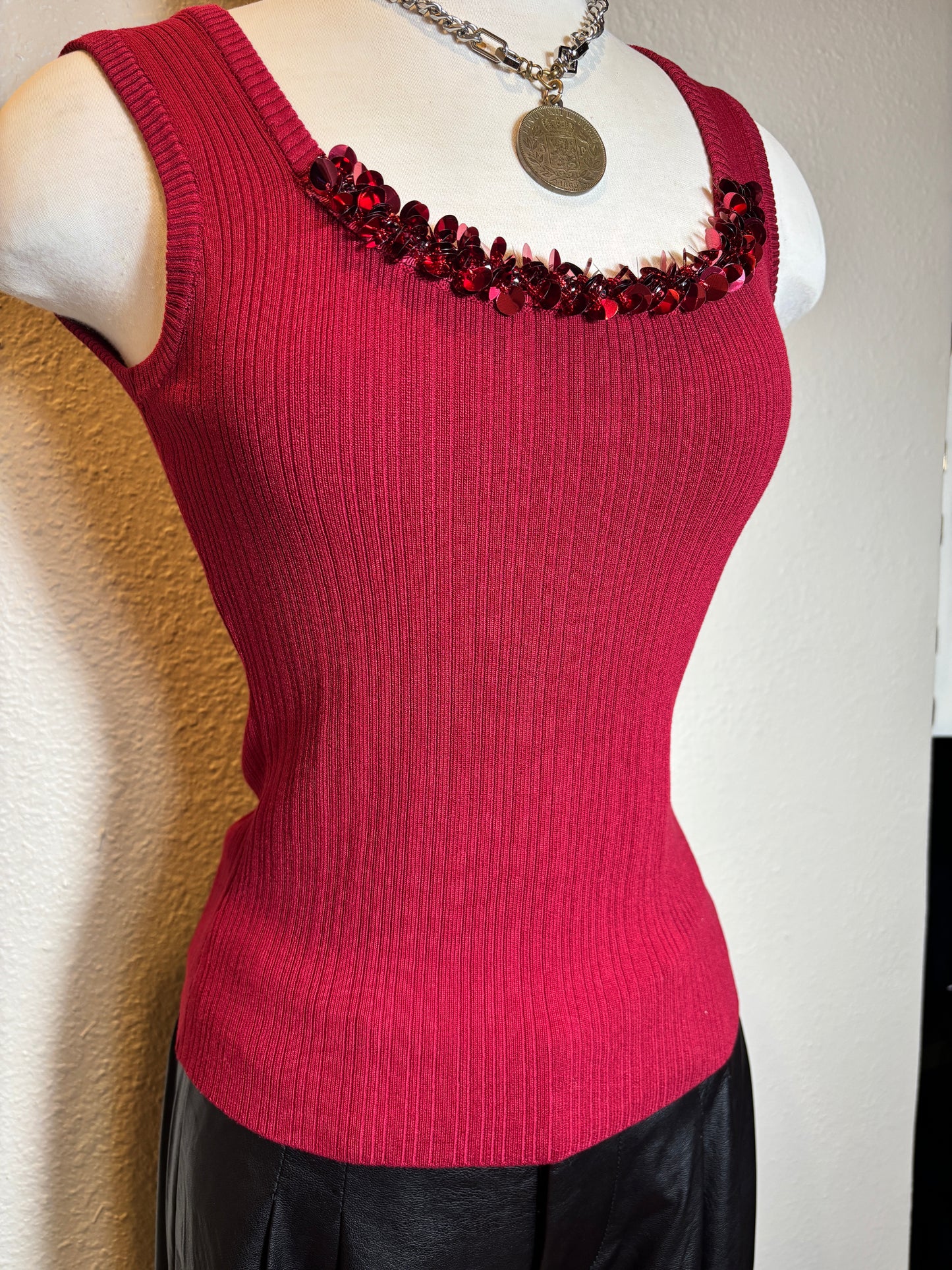 Sequined Sleeveless Knit Top