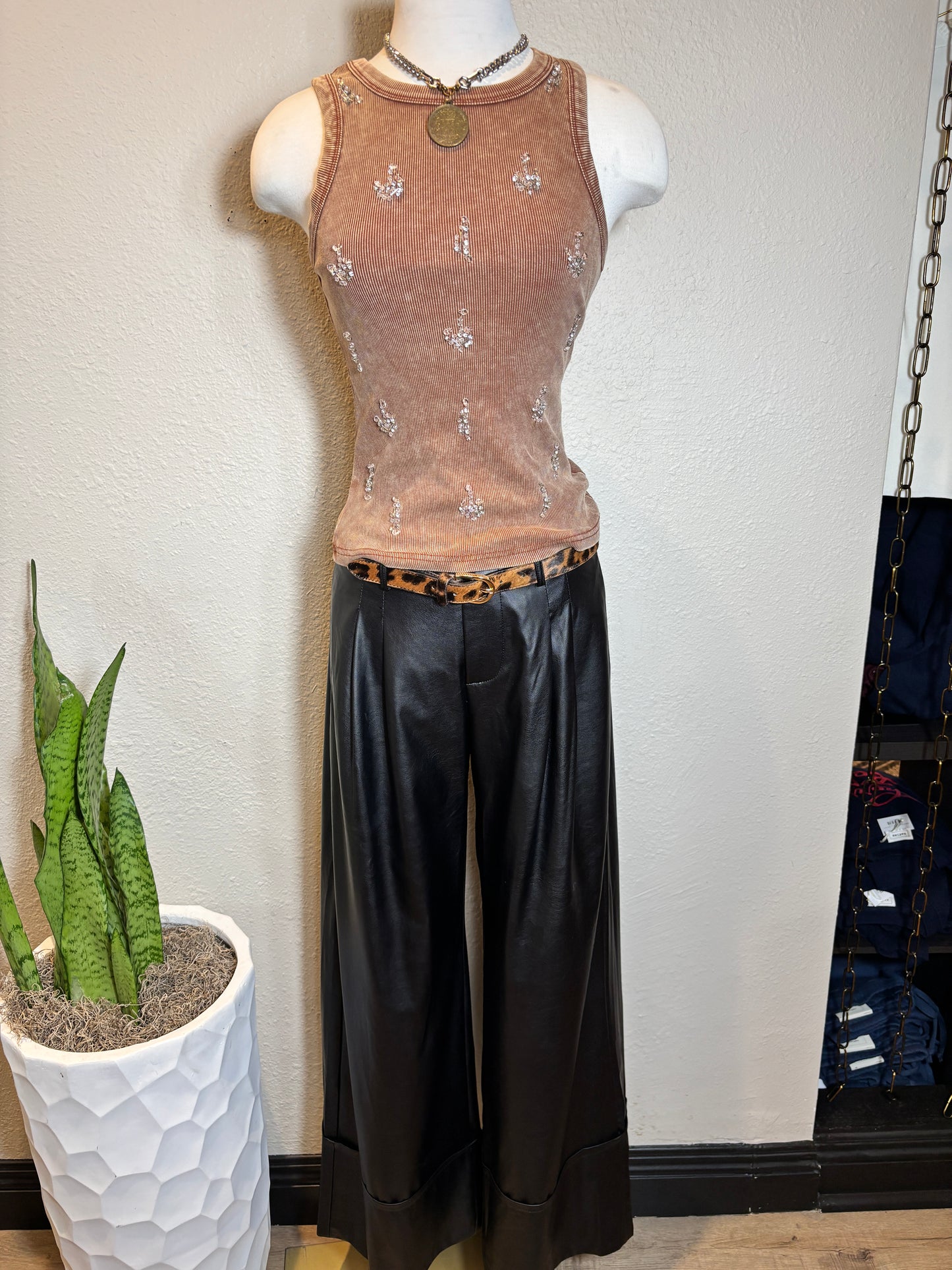 Rhinestone Acid Wash Sleeveless Tank