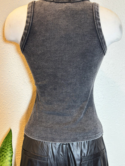 Rhinestone Acid Wash Sleeveless Tank