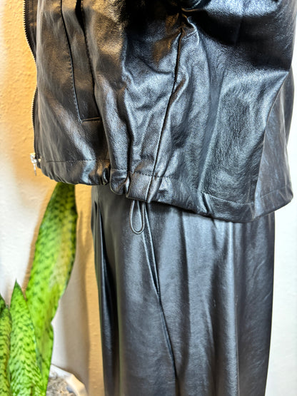 Vegan Leather Stand Collar Oversized Zip-Up Jacket