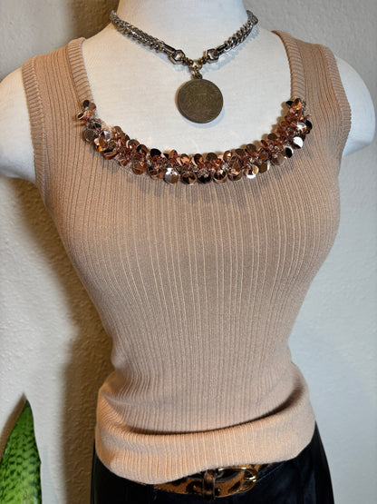 Sequined Sleeveless Knit Top
