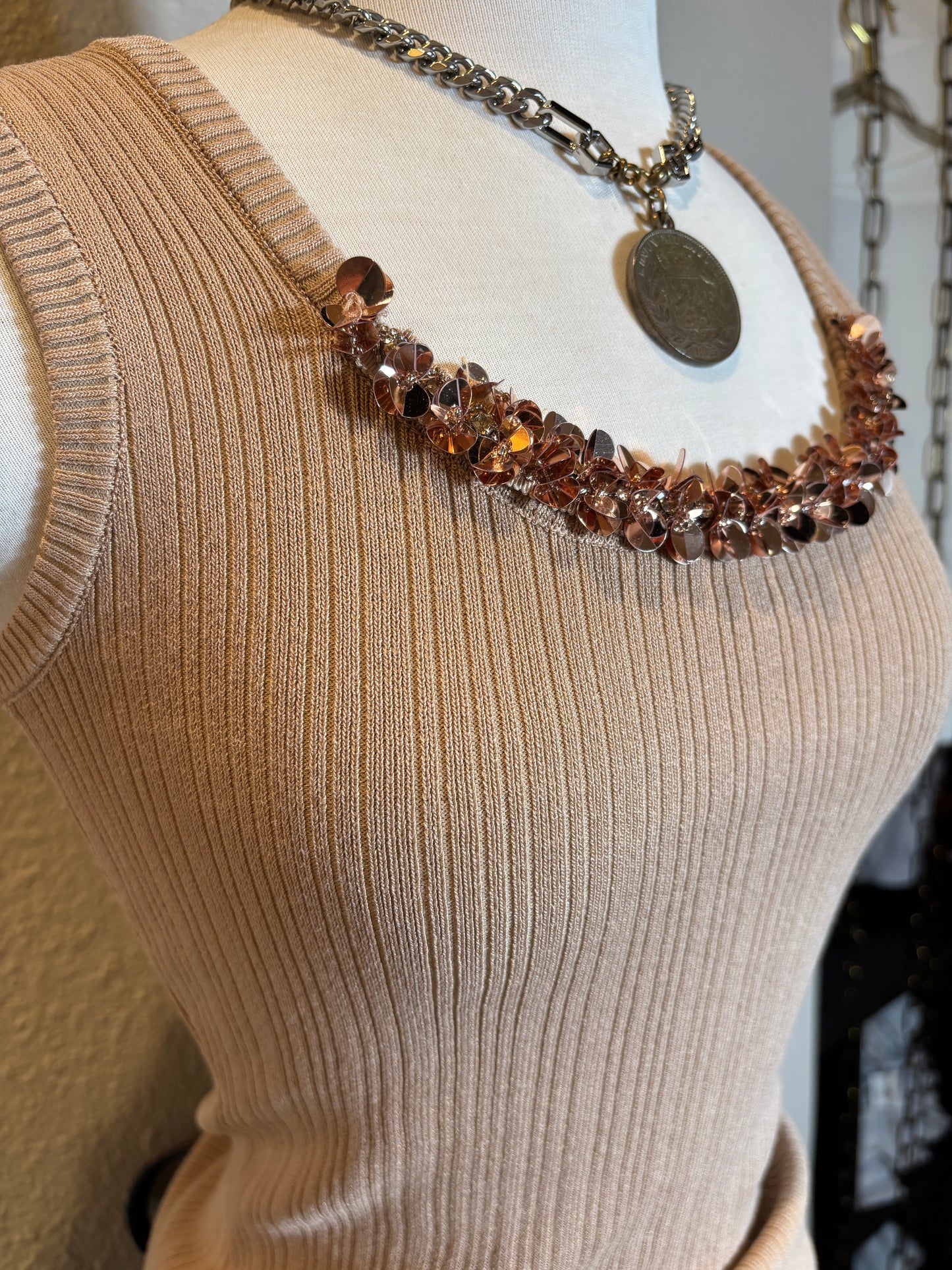 Sequined Sleeveless Knit Top