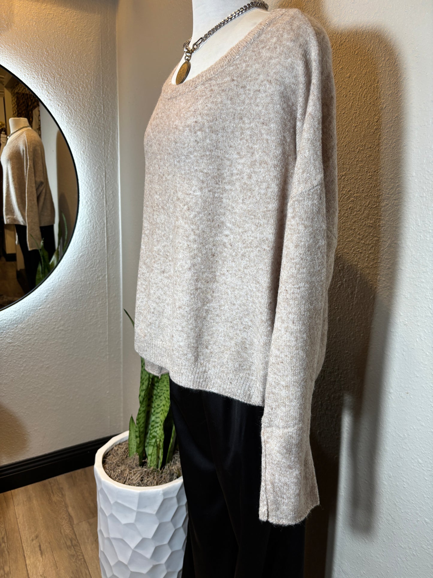 Long Sleeve Boat Neck Soft Sweater Top