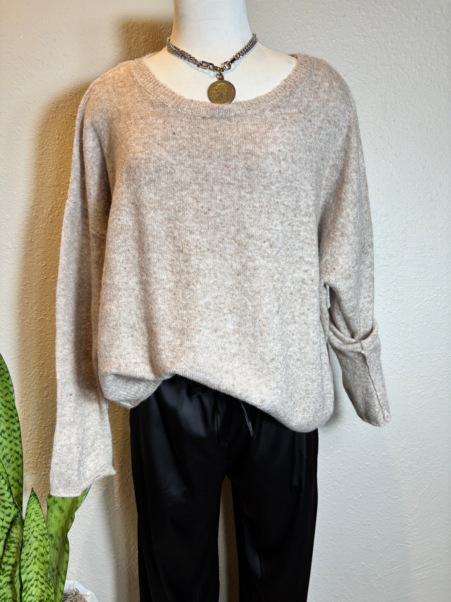 Long Sleeve Boat Neck Soft Sweater Top