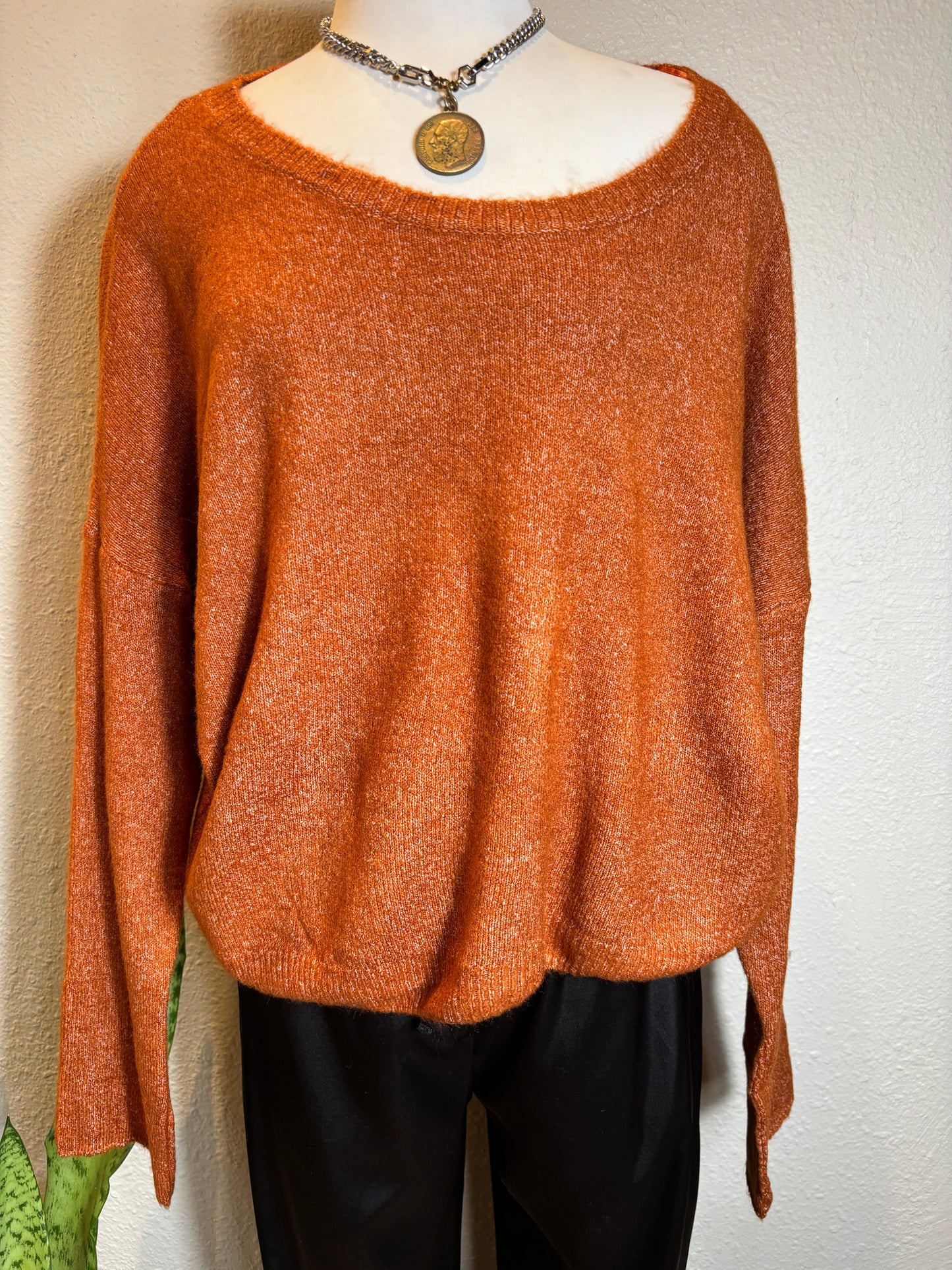 Long Sleeve Boat Neck Soft Sweater Top