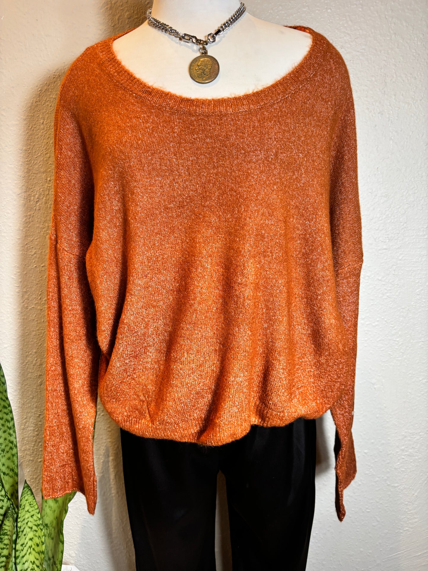 Long Sleeve Boat Neck Soft Sweater Top