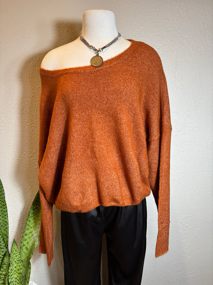 Long Sleeve Boat Neck Soft Sweater Top