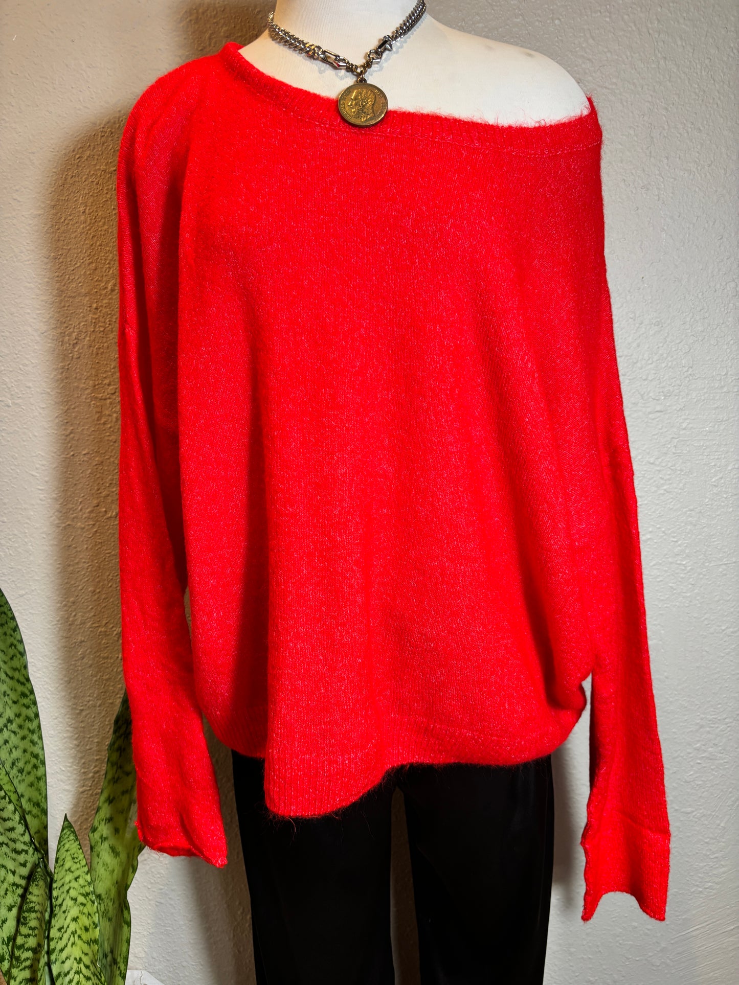 Long Sleeve Boat Neck Soft Sweater Top
