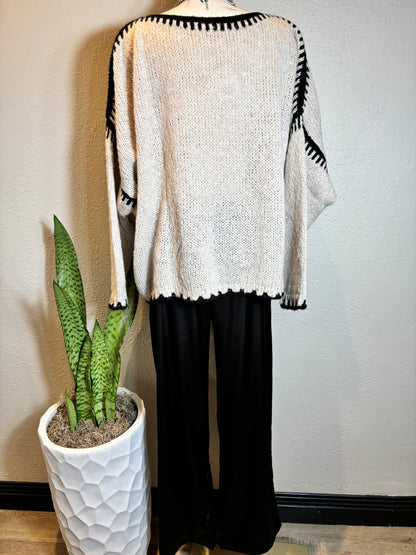 Black Edge Detail Crew New Long Sleeve Mohair Sweater