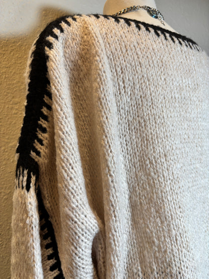 Black Edge Detail Crew New Long Sleeve Mohair Sweater