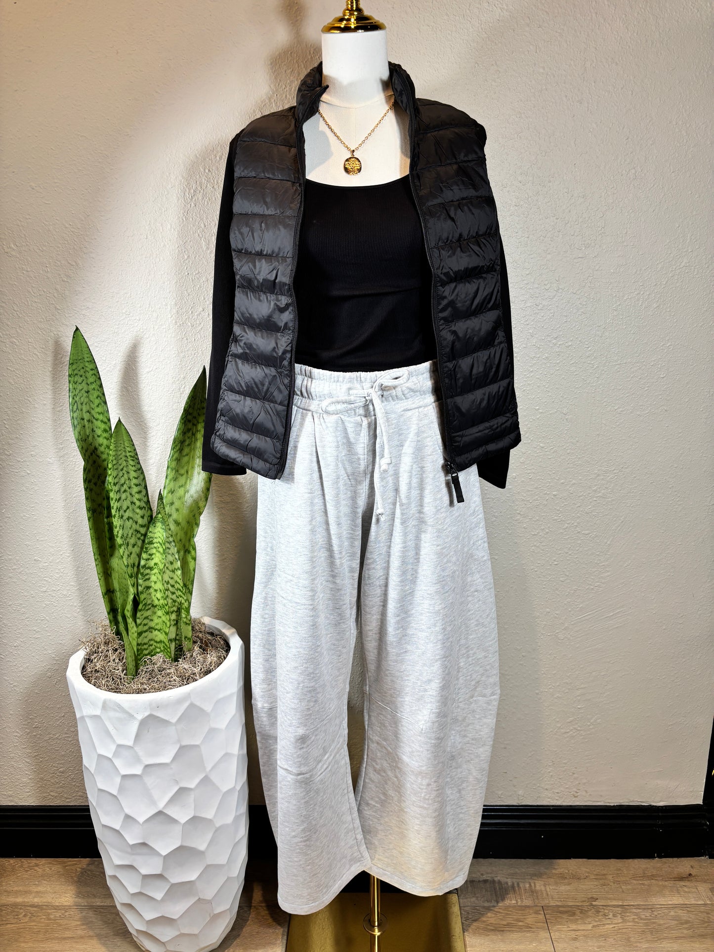 Fleece Baggy Barrel Leg Fit Mid Rise Sweatpants