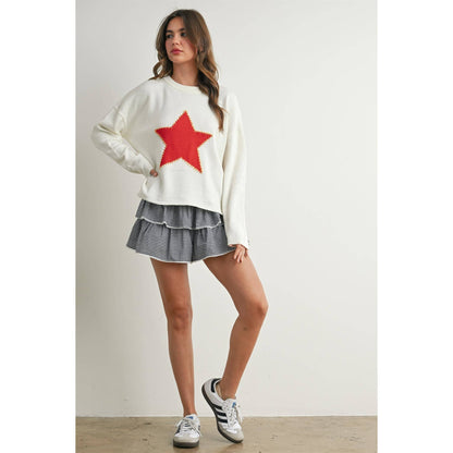 Drop Shoulder Star Pattern Sweater - BMW7756