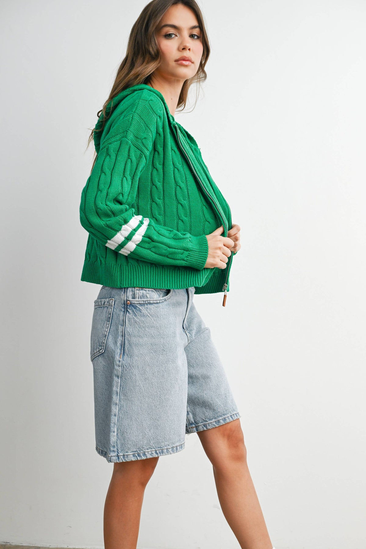 Cable Knit Zip-Up Hoodie Cardigan - BMC8196