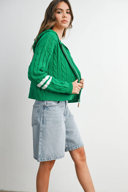 Cable Knit Zip-Up Hoodie Cardigan - BMC8196