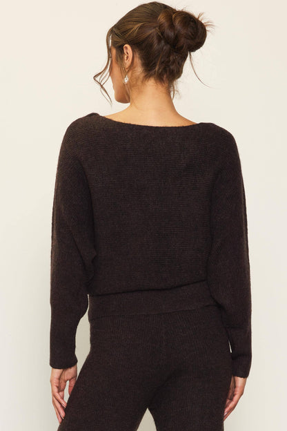 Off Shoulder Rib-Knit Sweater
