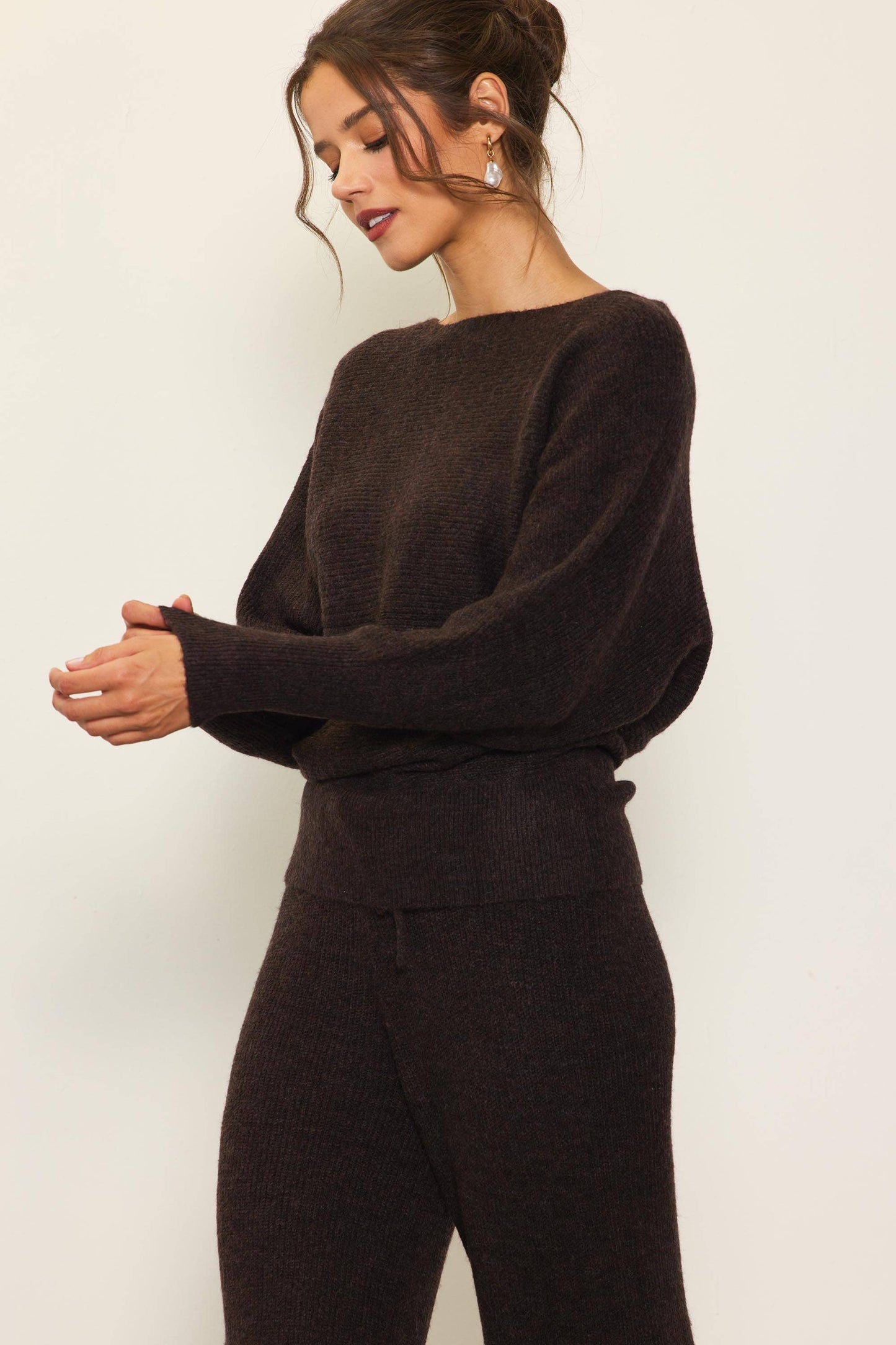 Off Shoulder Rib-Knit Sweater