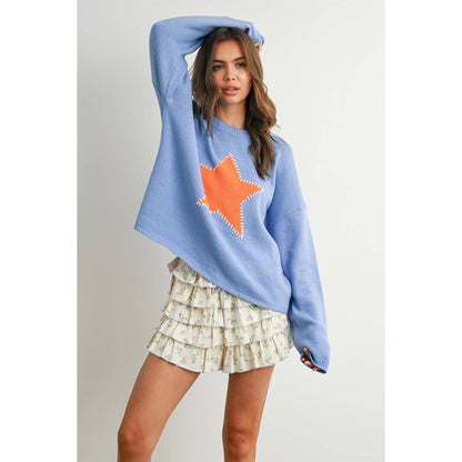 Drop Shoulder Star Pattern Sweater - BMW7756