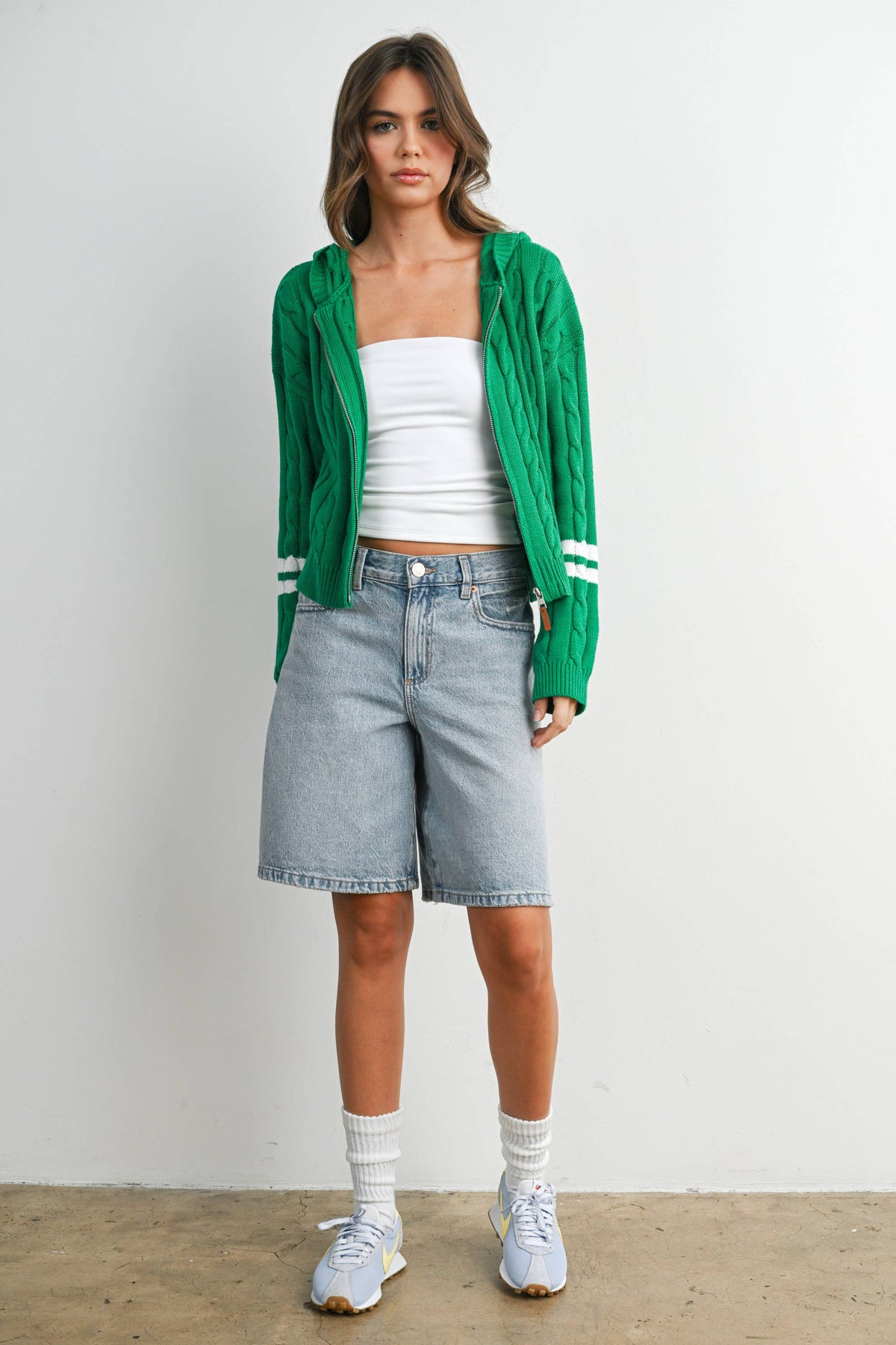 Cable Knit Zip-Up Hoodie Cardigan - BMC8196