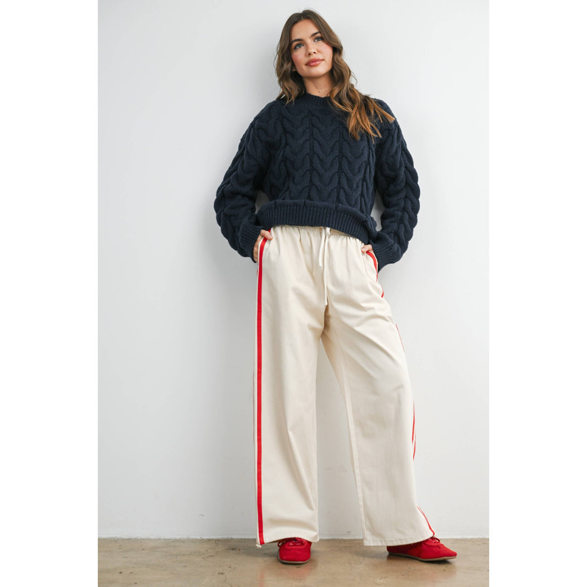 Striped Wide-Leg Drawstring Track Pants - BMP8039