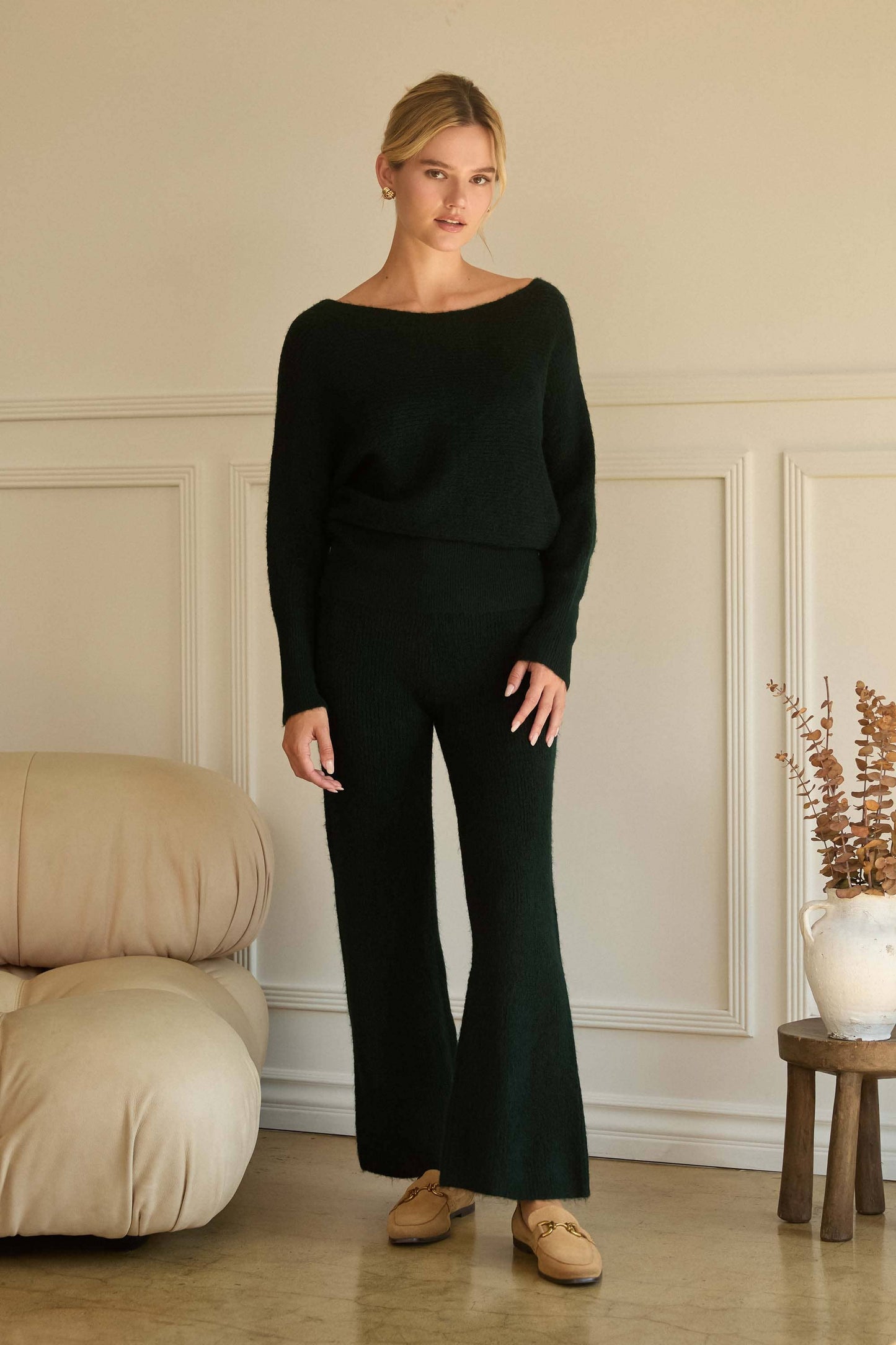 Off Shoulder Rib-Knit Sweater